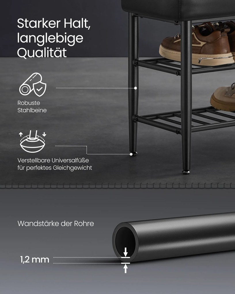 Banco para sapatos da coleção EKHO com costuras 30 x 100 x 50 cm Preto