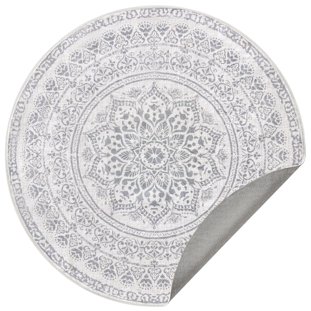Tapete redondo antiderrapante com estilo boho | SONGMICS HOME | 160 x 160 x 1 cm | cinzento | TAR052G01