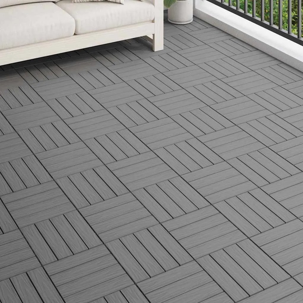 vidaXL Ladrilho pavimento relevo profundo 11 pcs WPC 1m² cinzento