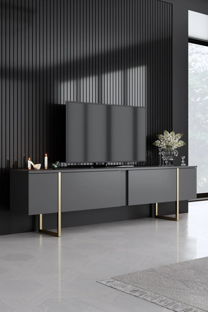 Conjunto de Mobiliário de Sala Luxe – Antracite e Dourado – Console 16