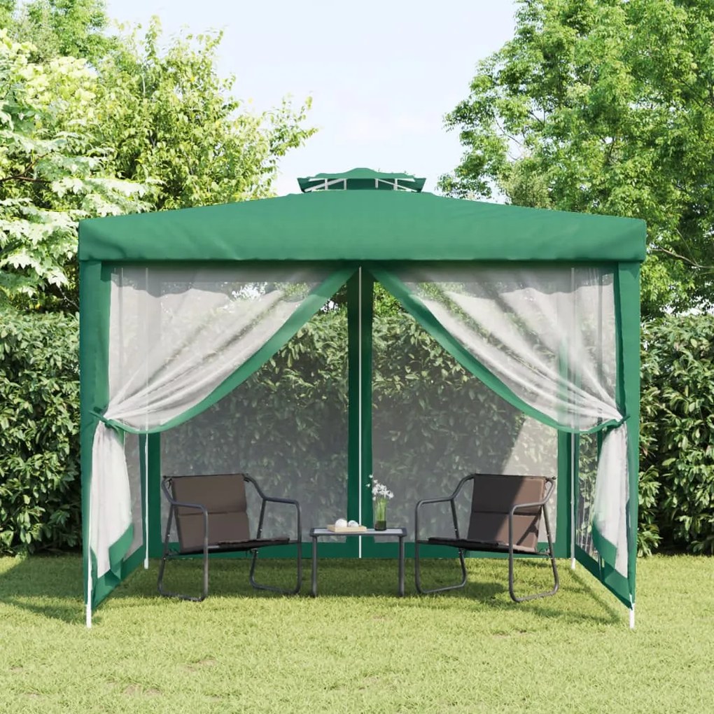 VidaXL Gazebo com telhado duplo 3x3x2,68 m tecido verde