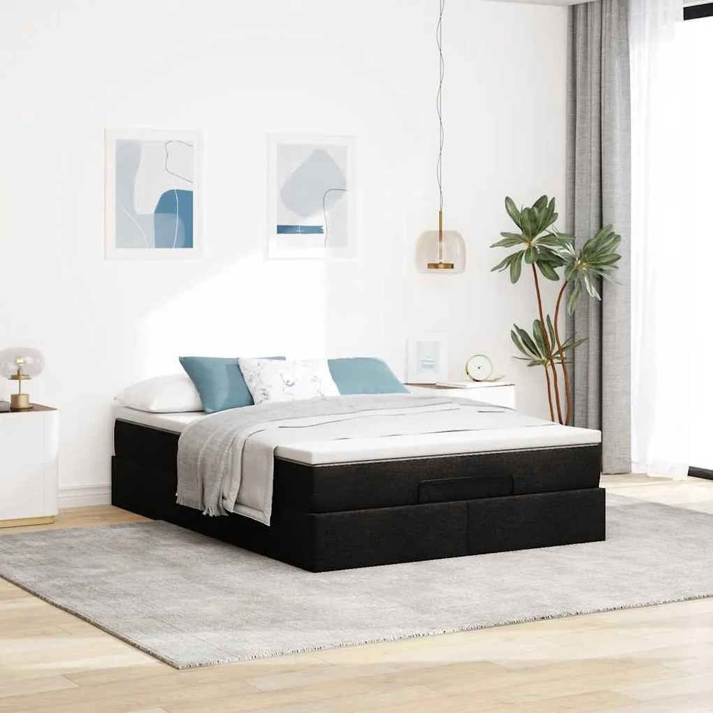 Estrutura de cama otomana com colchão 140x200 cm preta