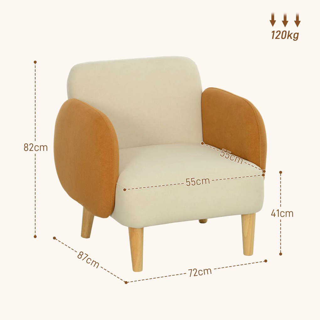 Poltrona Sala de Estar Poltrona para Dormitório com Apoio para os Braços e Pés de Madeira 72x87x82 cm Bege e Ocre