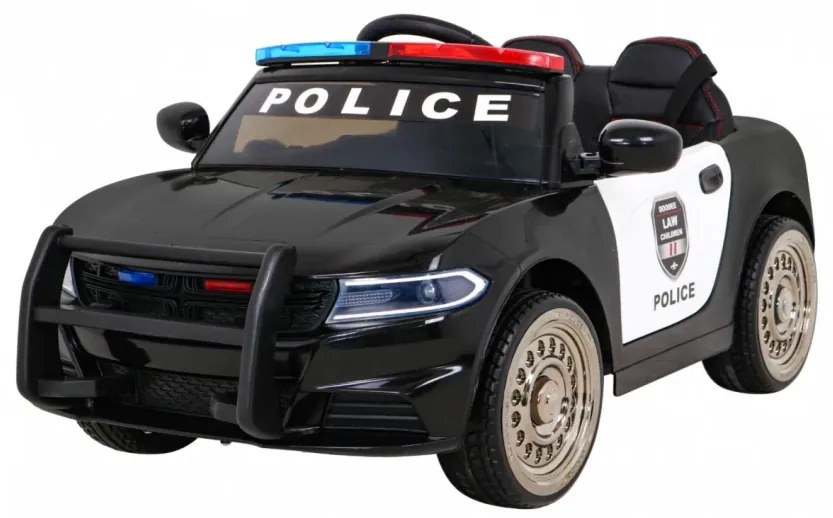 Carro elétrico para Crianças Policia Super-Police 12V, Rodas Espuma EVA, Assento couro ecológico Preto