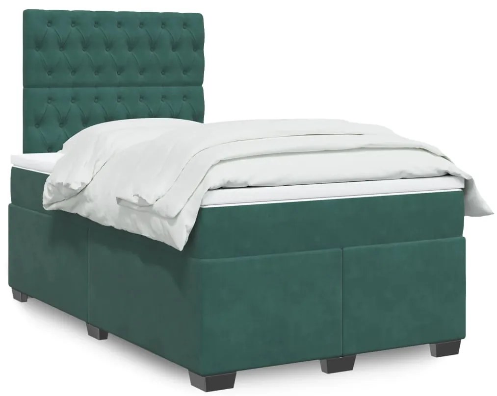 Cama boxspring com colchão 120x190 cm veludo verde-escuro