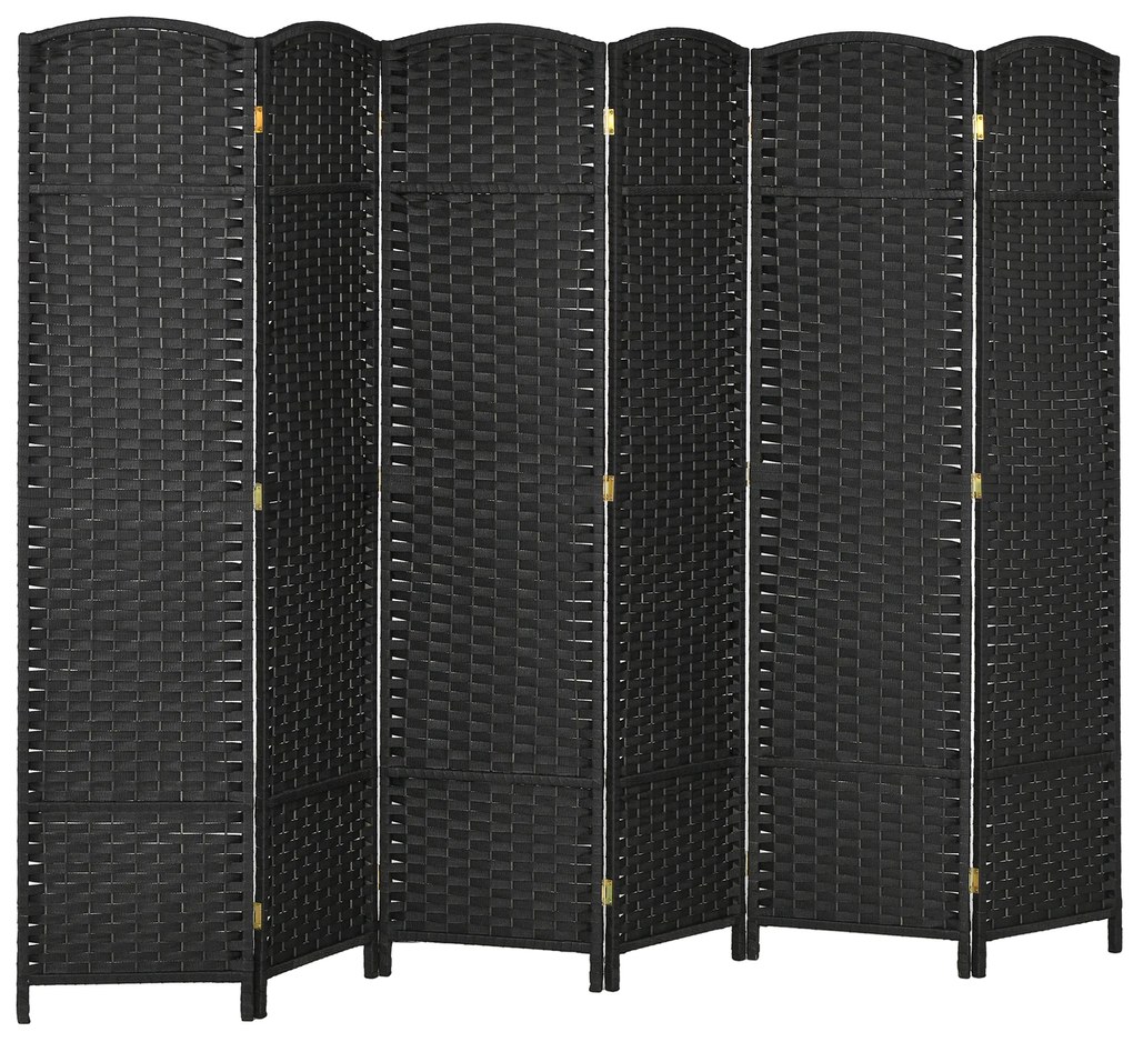 HOMCOM Biombo de 6 Painéis Separador de Ambientes Dobrável 240x170 cm para Sala de Estar Dormitório Escritório Preto
