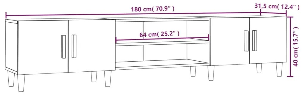 Móvel de TV 180x31,5x40 cm derivados de madeira cinza sonoma