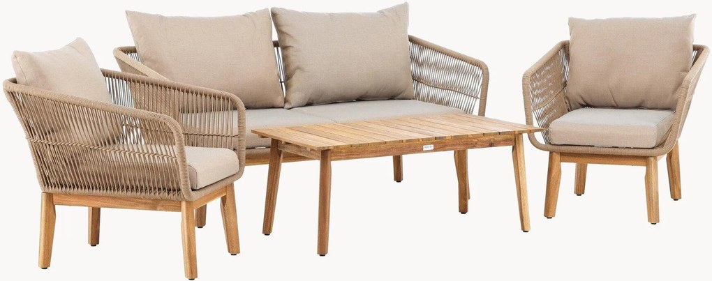 Conjunto lounge de jardim em madeira de acácia Chania, conjunto de 4