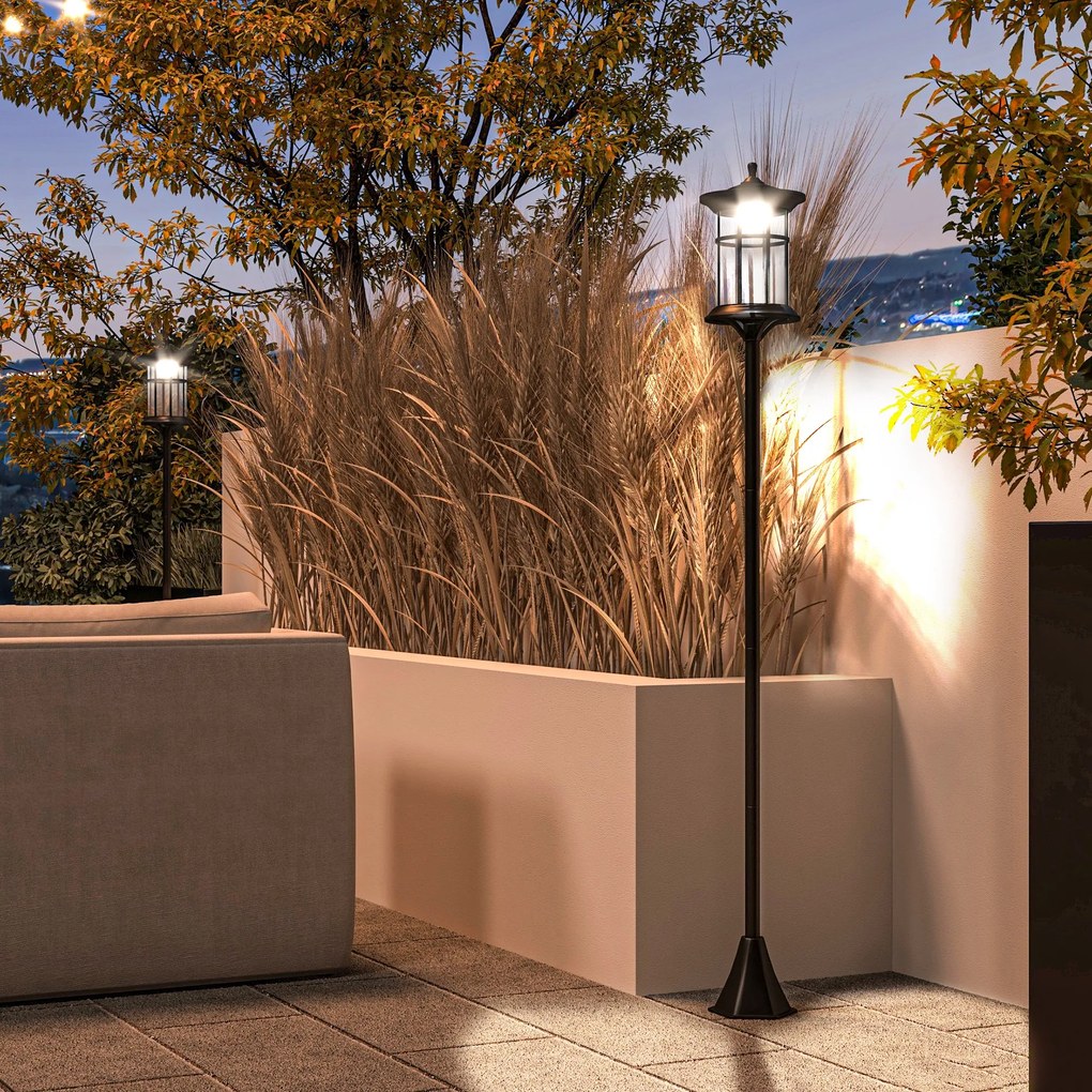 2 Candeeiros Solares de Exterior com Painel Solar Acendimento Automático Impermeável IP44  23,5x23,2x184 cm Preto