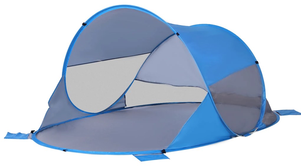 Outsunny Tenda de Praia Dobrável Pop-Up para 1-2 Pessoas com 1 Porta 2 Janelas e Bolsa de Transporte 200x120x90 cm Azul