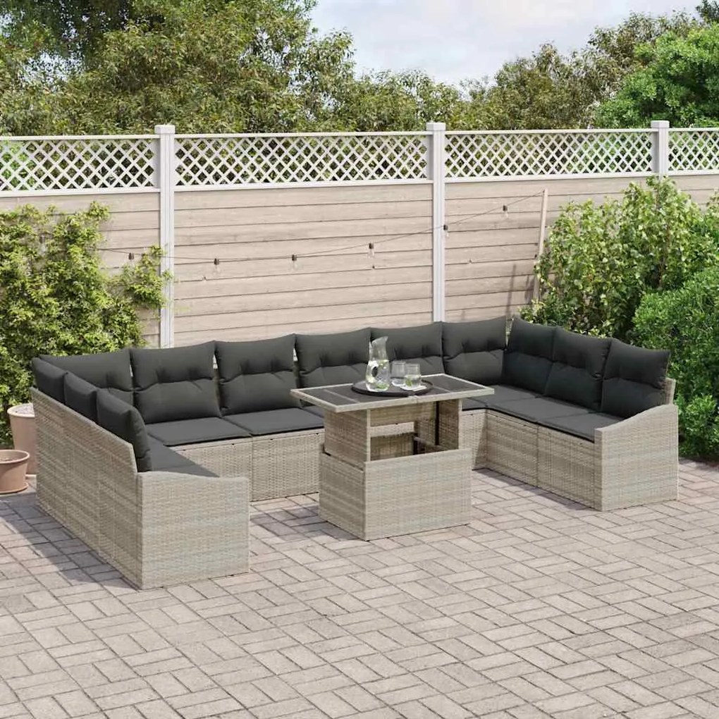 Conjunto de Sofá de Jardim com 11 Peças e Almofadas Cinza Claro de Rat