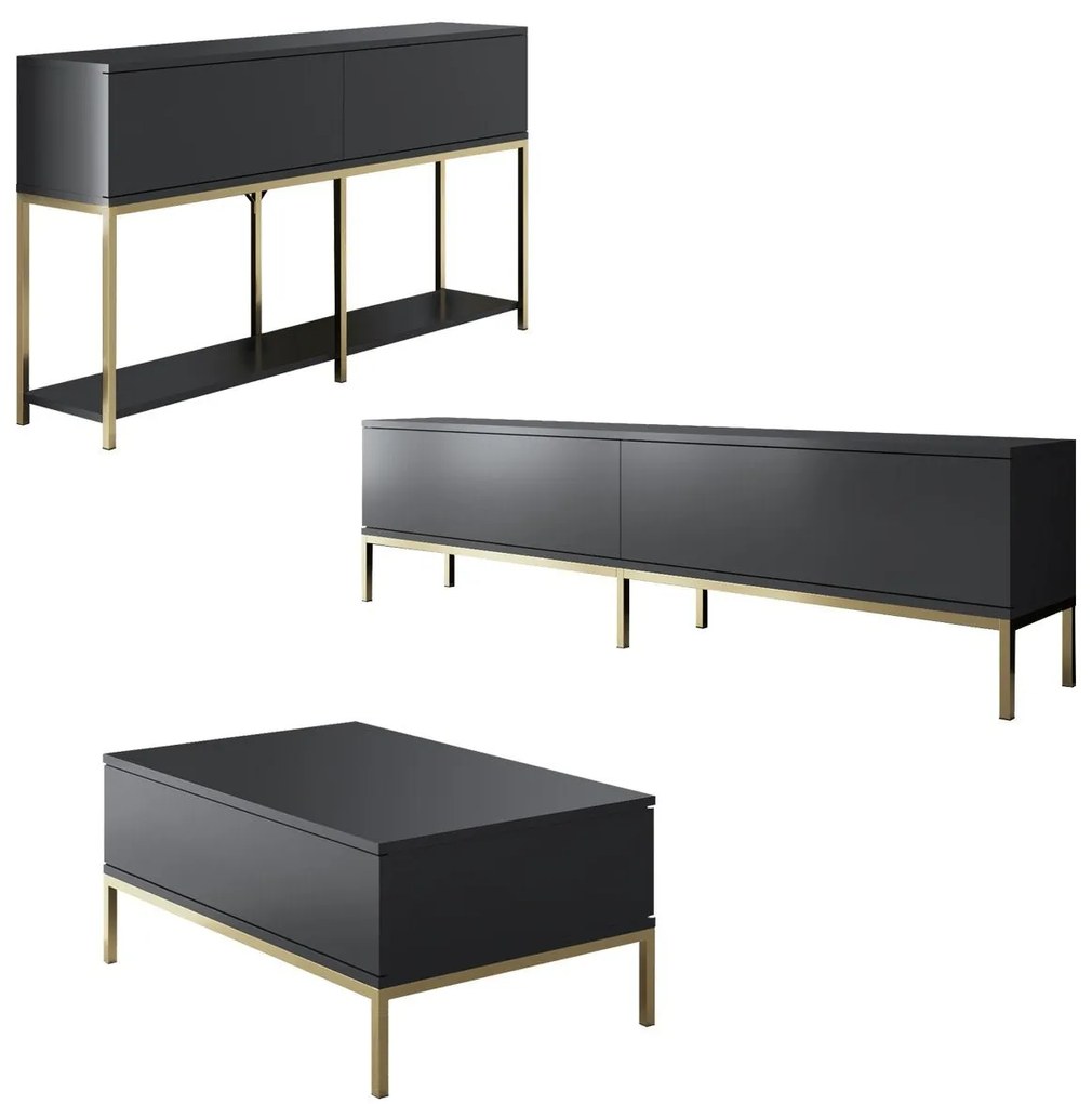 Conjunto de Mobiliário de Sala Lord – Antracite e Dourado – Tv Stand:
