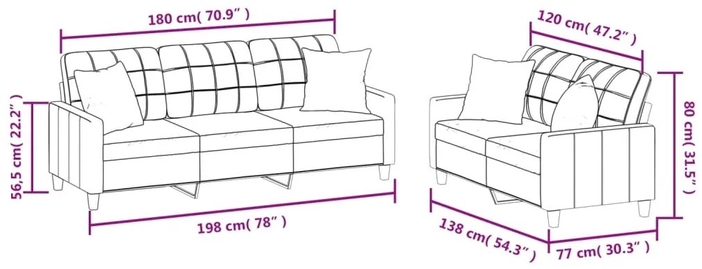 2 pcs conjunto de sofás com almofadas couro artificial creme