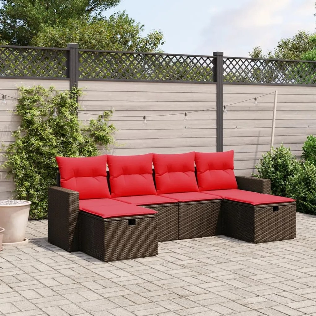 vidaXL 6 pcs conjunto de sofás jardim c/ almofadões vime PE castanho