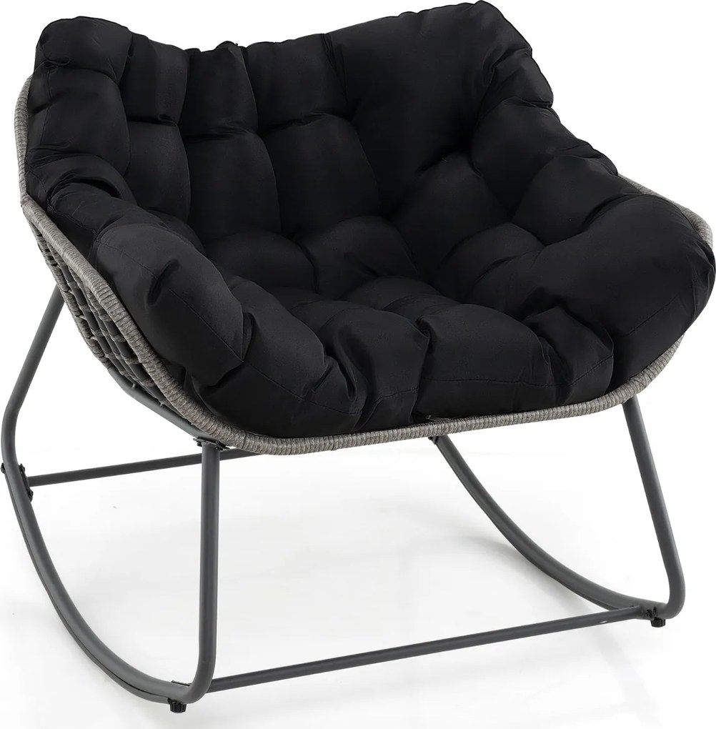 Poltrona de baloiço jardim ou sala com almofada grossa e removível extragrande Poltrona relaxante preta