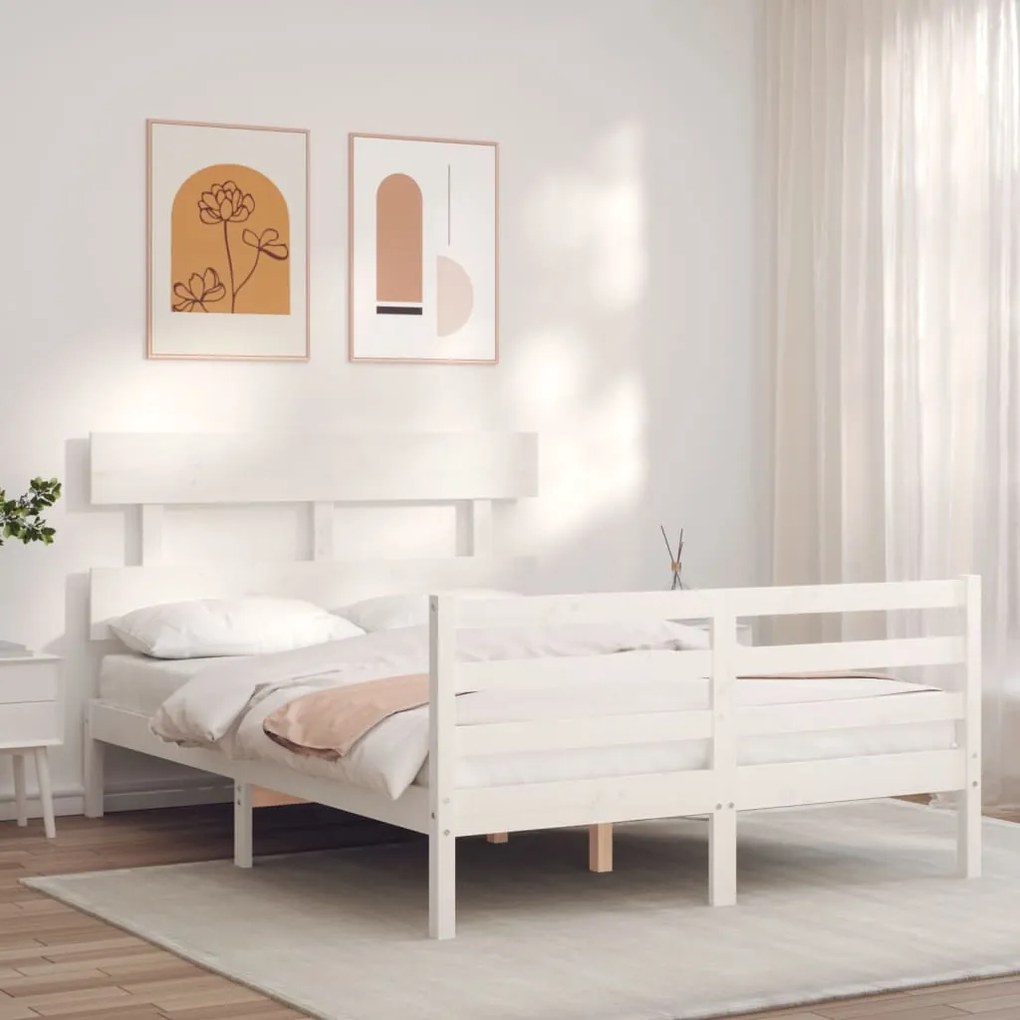 Estrutura de cama com cabeceira 120x200cm madeira maciça branco