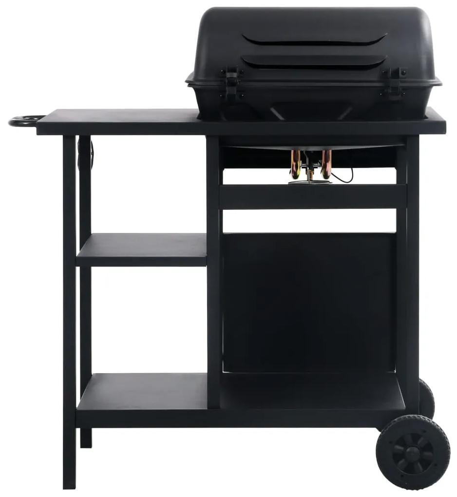 Grelhador/BBQ a gás com mesa de apoio 3 prateleiras preto