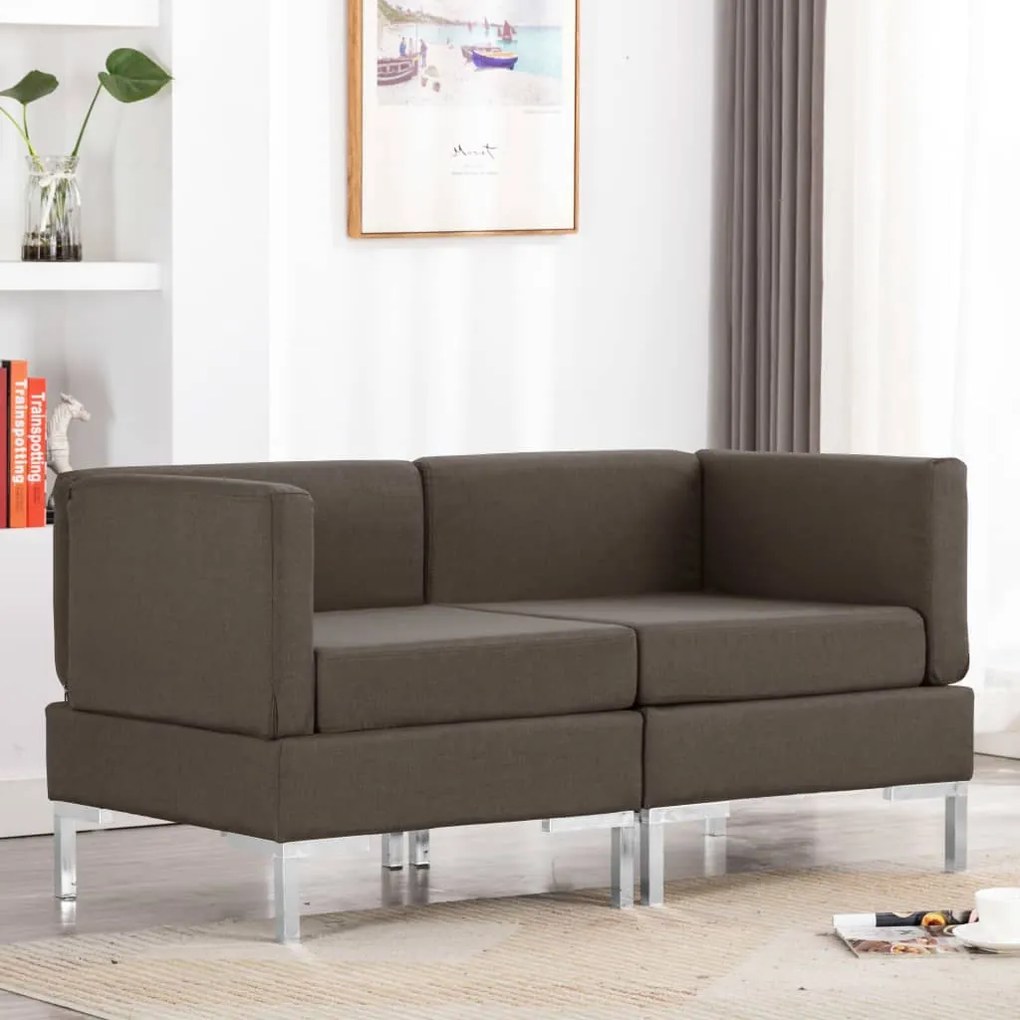 vidaXL 2 pcs conjunto de sofás tecido cinzento-acastanhado