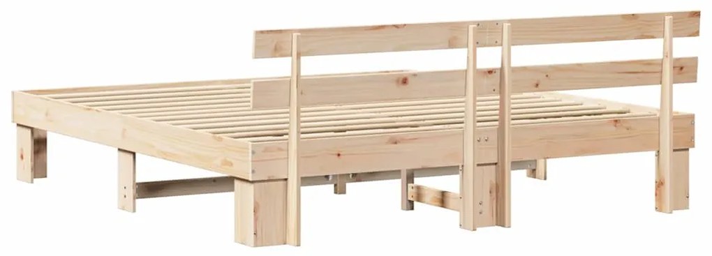 Estrutura de Cama com Cabeceira 180x200 cm Madeira Maciça de Pinho