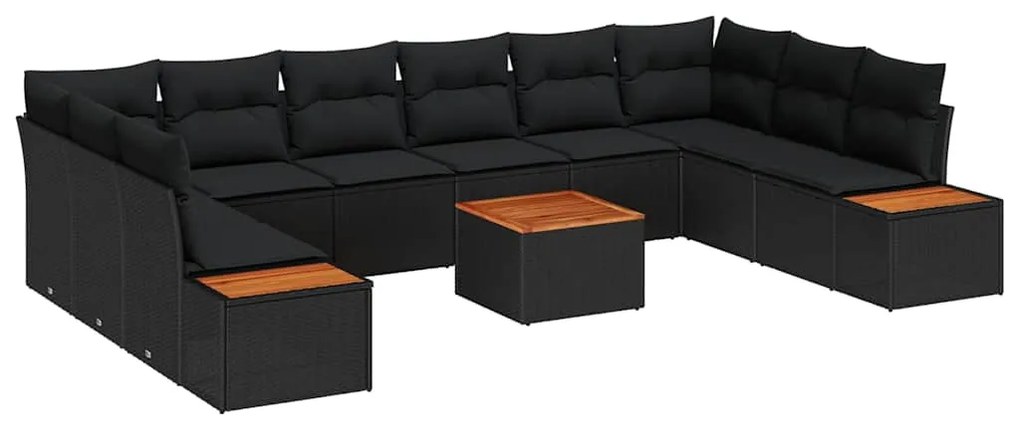 Conjunto de Sofá de Jardim vidaXL com 11 Peças e Almofadas Preto de Ra