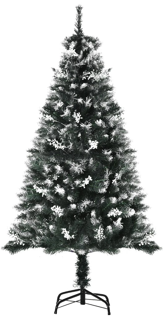 HOMCOM Árvore de Natal Automática 150 cm com 378 Ramos 41 Decorações Suporte em Aço Base Dobrável e Removível Verde