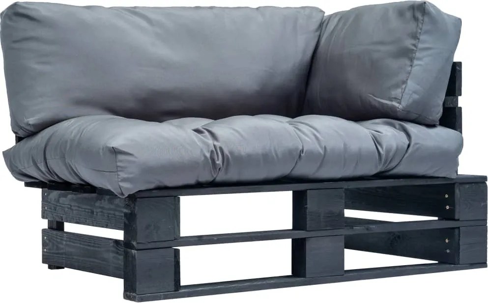 vidaXL Sofá de paletes para jardim com almofadões cinzentos pinho