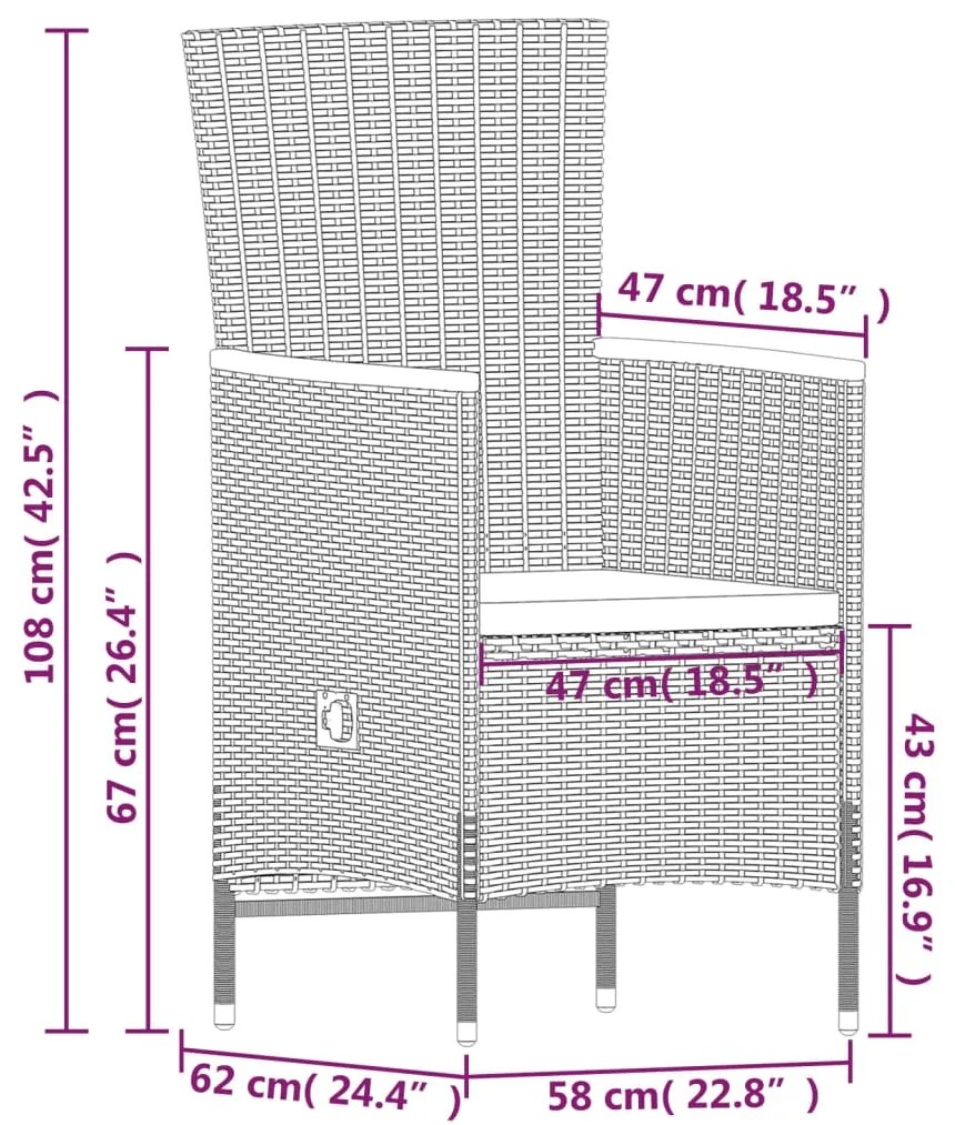 7 pcs conjunto de jantar para jardim com almofadões cinzento