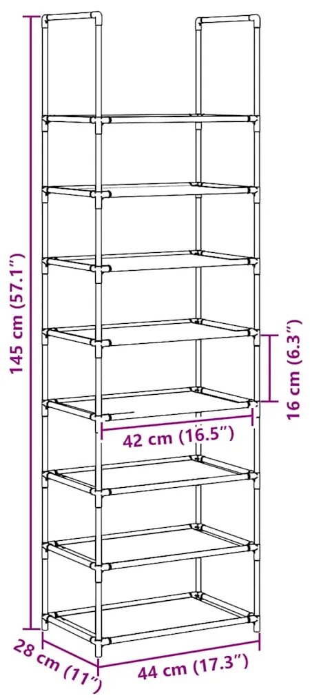 Sapateira 8 camadas 44x28x145 cm tecido não tecido preto