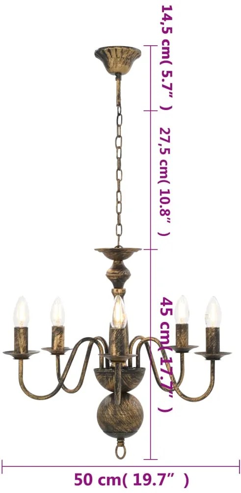 Lustre antigo de 5 lâmpadas E14 preto