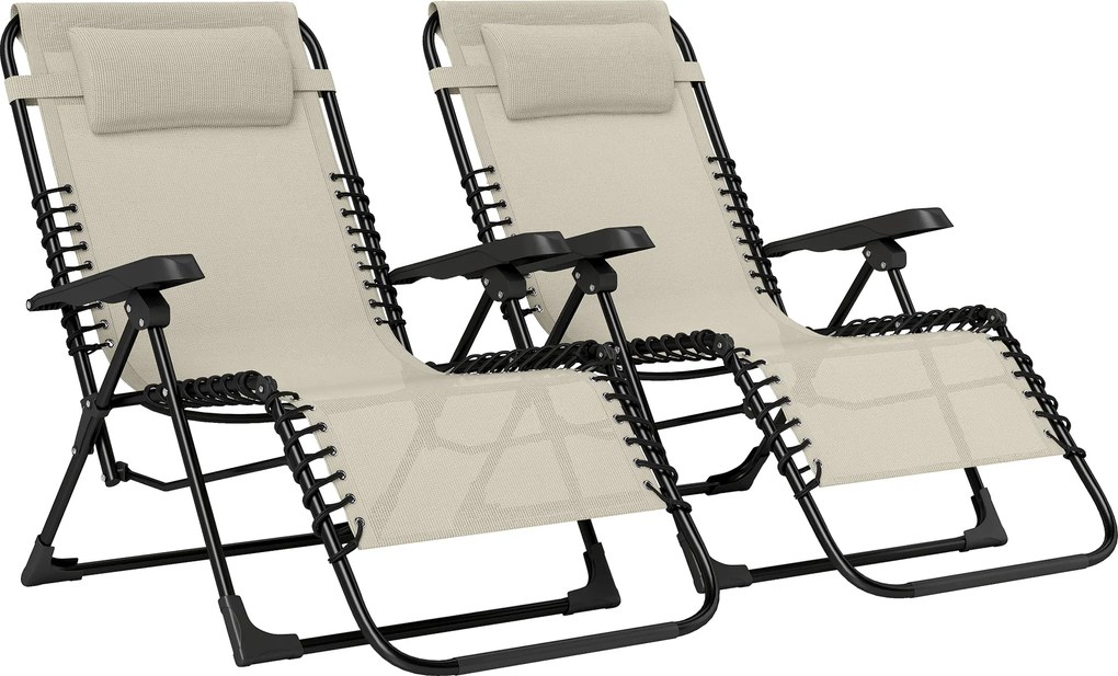 Outsunny Conjunto de 2 espreguiçadeiras, espreguiçadeira dobrável reclinável com apoio de cabeça em textilène, 90 x 65 x 112 cm, bege | Aosom Portugal