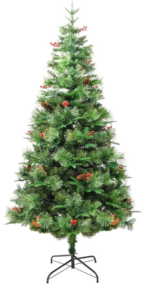 Árvore de Natal com pinhas pré-iluminada 195 cm PVC e PE verde