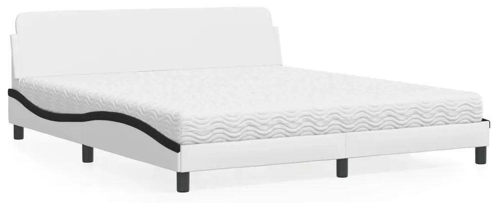 Cama com colchão 180x200 cm couro artificial preto e branco