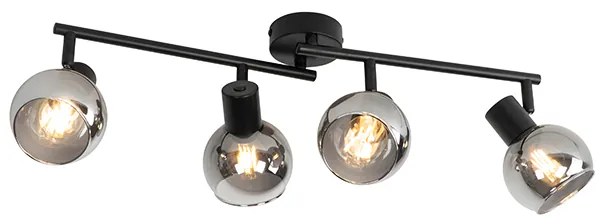 Candeeiro de Teto Art Deco Preto com Vidro Fumê 4 Luzes - Vidro Art Deco