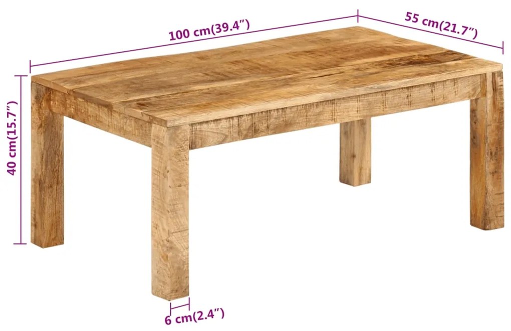 Mesa de centro 100x55x40 cm madeira de mangueira maciça