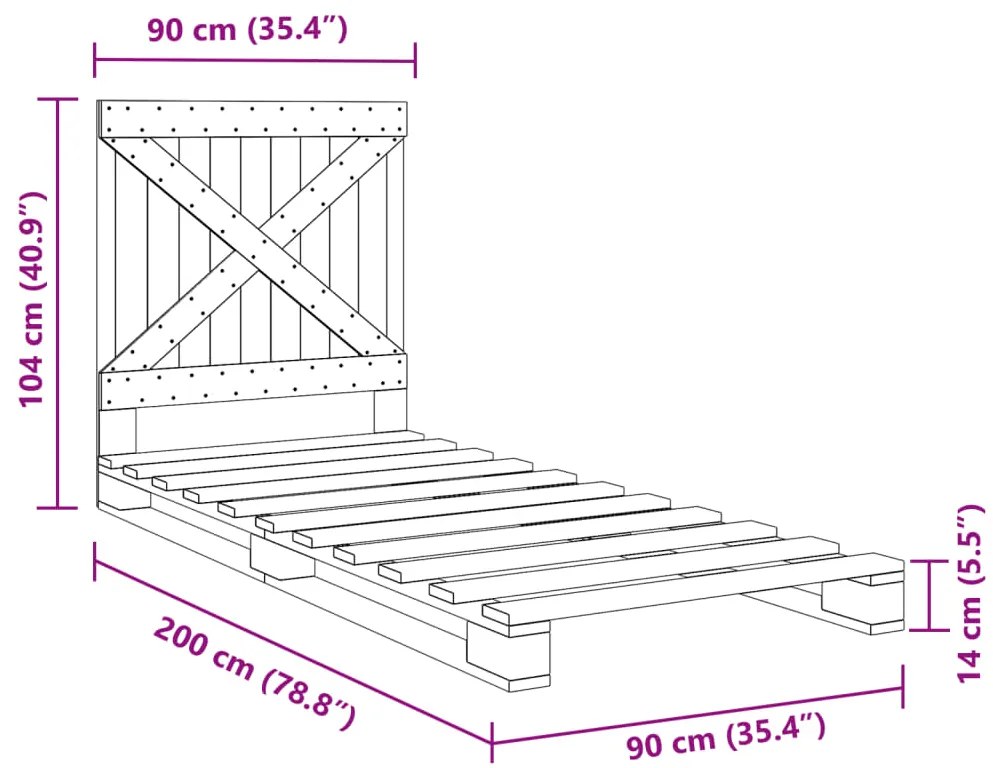 Estrutura de cama com cabeceira 90x200 cm pinho maciço cinzento