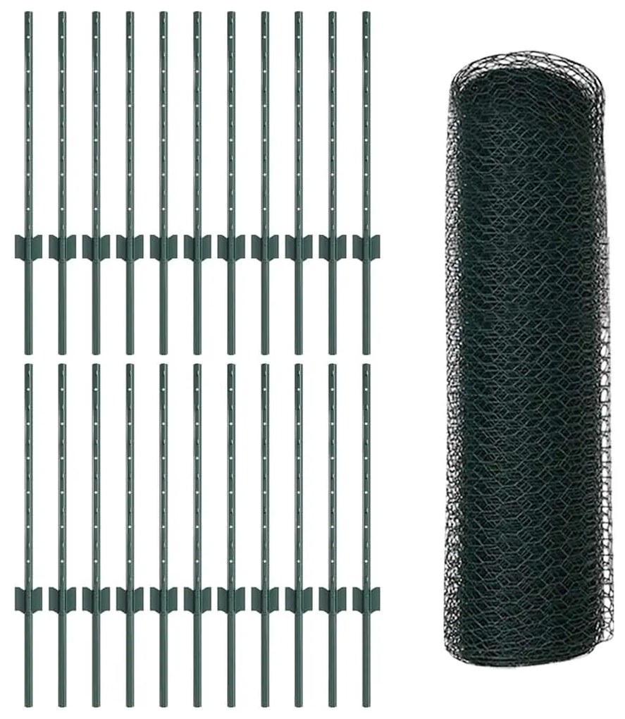 Postes de Cerca vidaXL 11 pcs U-Channel Verde 60 cm Aço