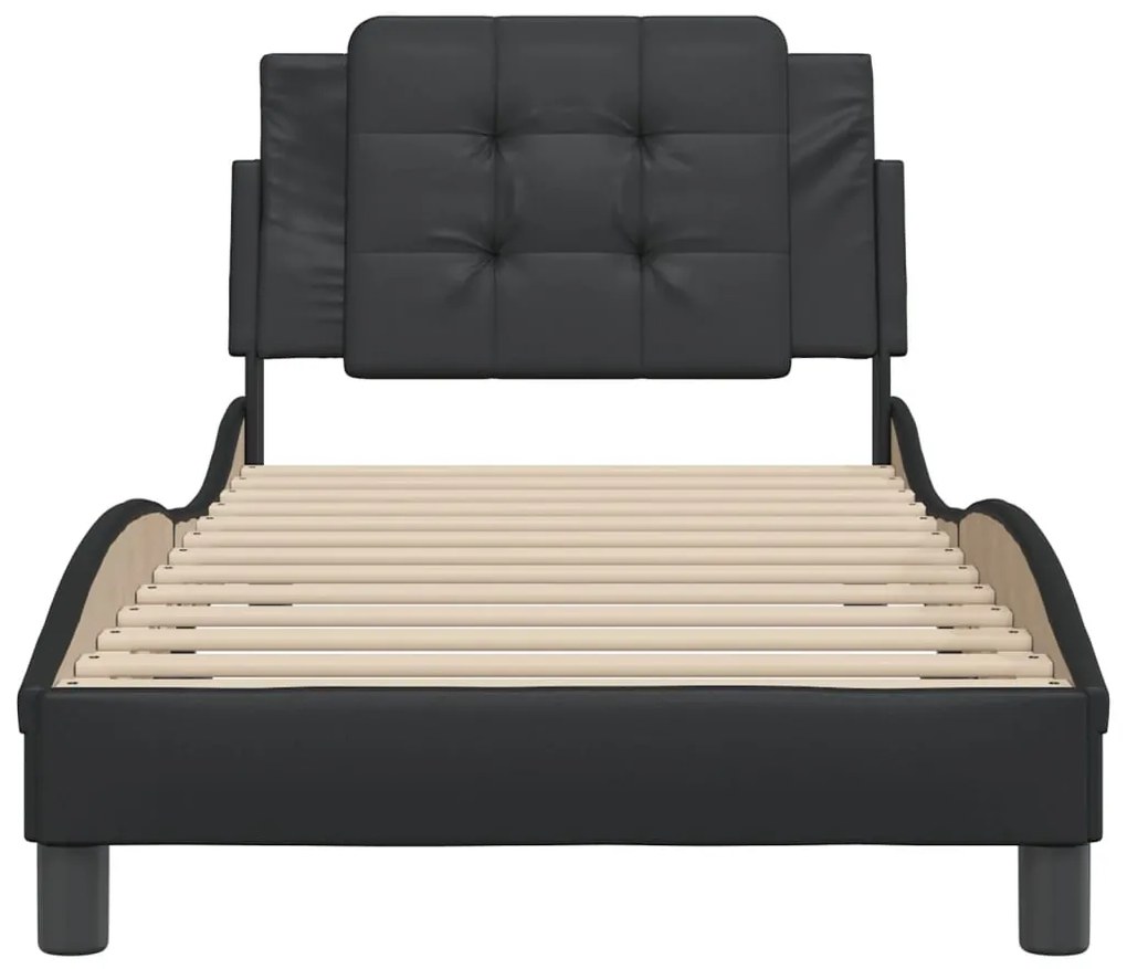 Estrutura cama c/ cabeceira 100x200 cm couro artificial preto