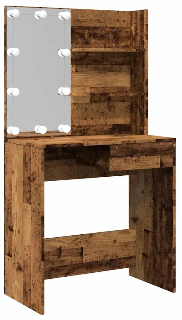 Toucador com luzes LED 74,5x40x141 cm madeira velha