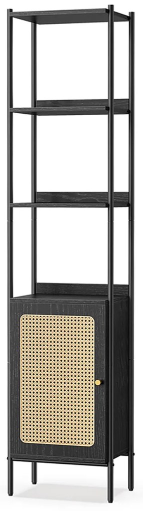 Estante VASAGLE de 6 níveis, estante fina com porta tipo rattan, prateleira de armazenamento independente com estrutura de metal, prateleira ajustável, para sala de estar