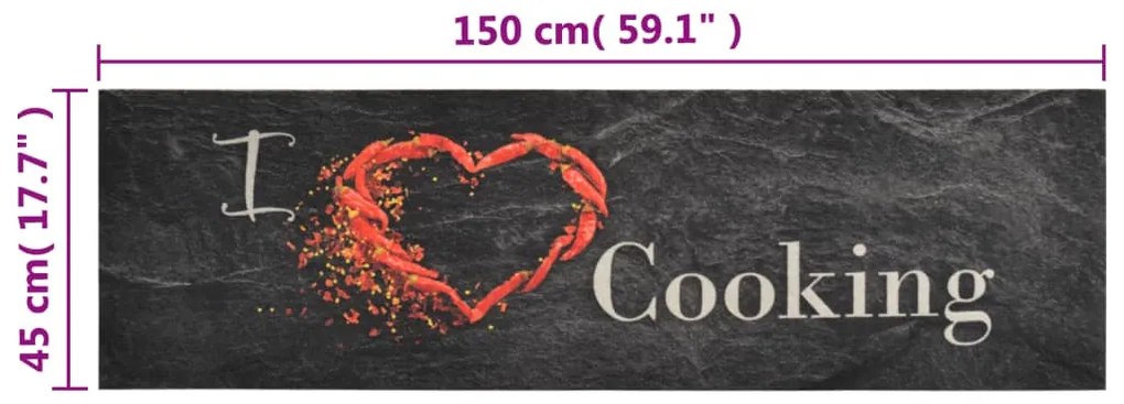 Tapete de cozinha lavável 45x150 cm veludo padrão cooking preto