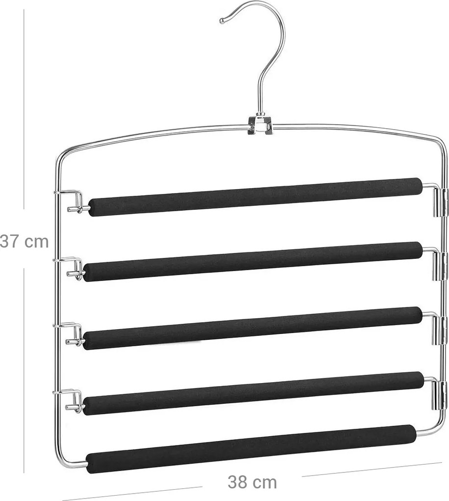 Conjunto 3 cabides múltiplo para calças 38 x 0,5 x 37 cm prateado-preto