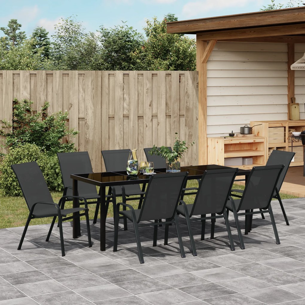 Conjunto de Jantar de Jardim vidaXL de 9 Peças Preto Textilene e Aço