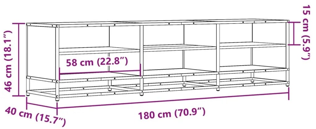 Móvel de TV 180x40x46 cm derivados de madeira cinzento sonoma