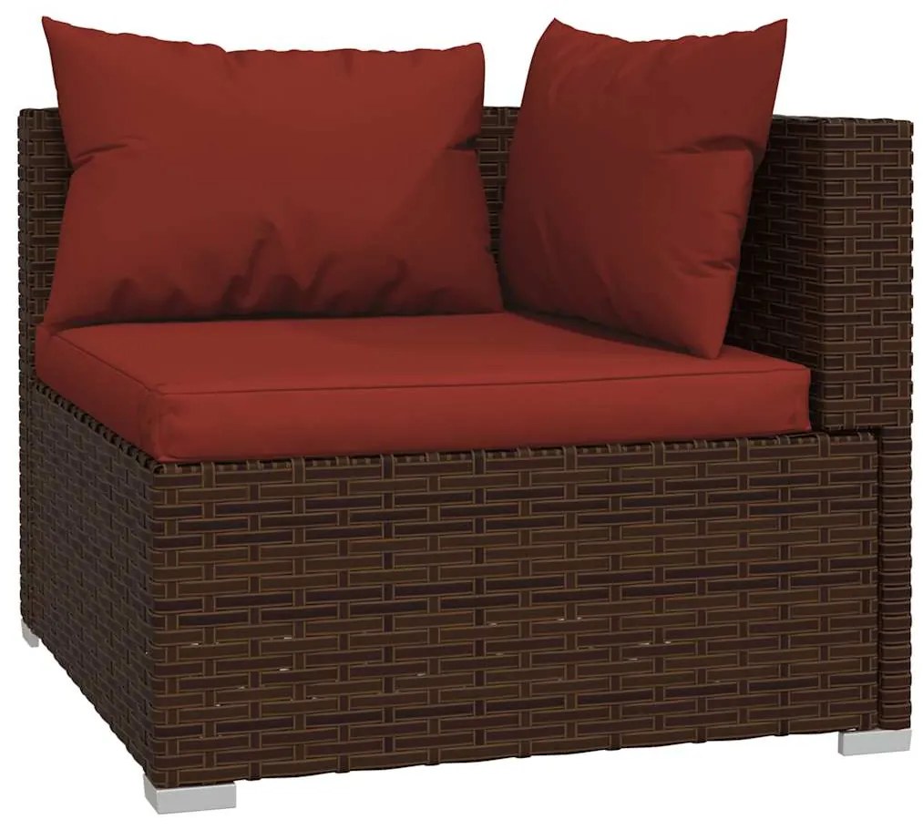5 pcs conjunto lounge jardim c/ almofadões vime PE castanho