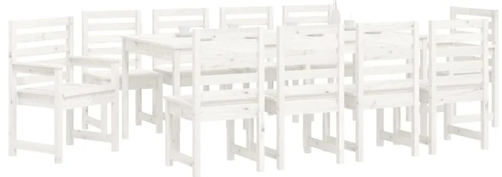 11 pcs conj. de jantar p/ jardim madeira de pinho maciça branco