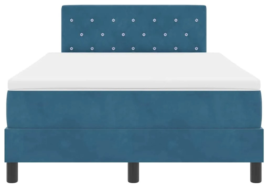 Cama Box Spring com Colchão &amp; LED Azul Escuro 120x190 cm Veludo