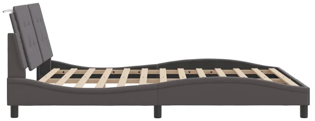 Estrutura de cama c/ luzes LED 160x200cm couro artificial cinza