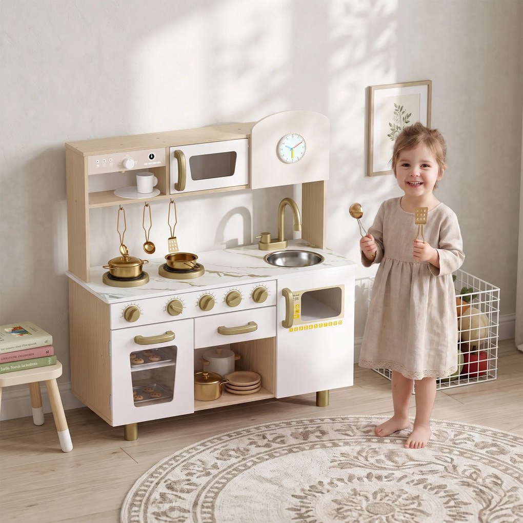 Cozinha Infantil, 74 x 29 x 81 cm, Utensílios em Aço Inoxidável, Branca