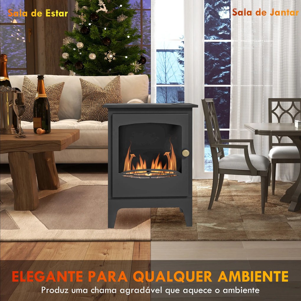 HOMCOM Lareira de Etanol 7000BTU Lareira de Bioetanol de Aço com Apagador de Aço Inoxidável Depósito de 1,2L Tempo de Combustão 3h para Interiores 20-25 m² 39x26x54 cm Preto