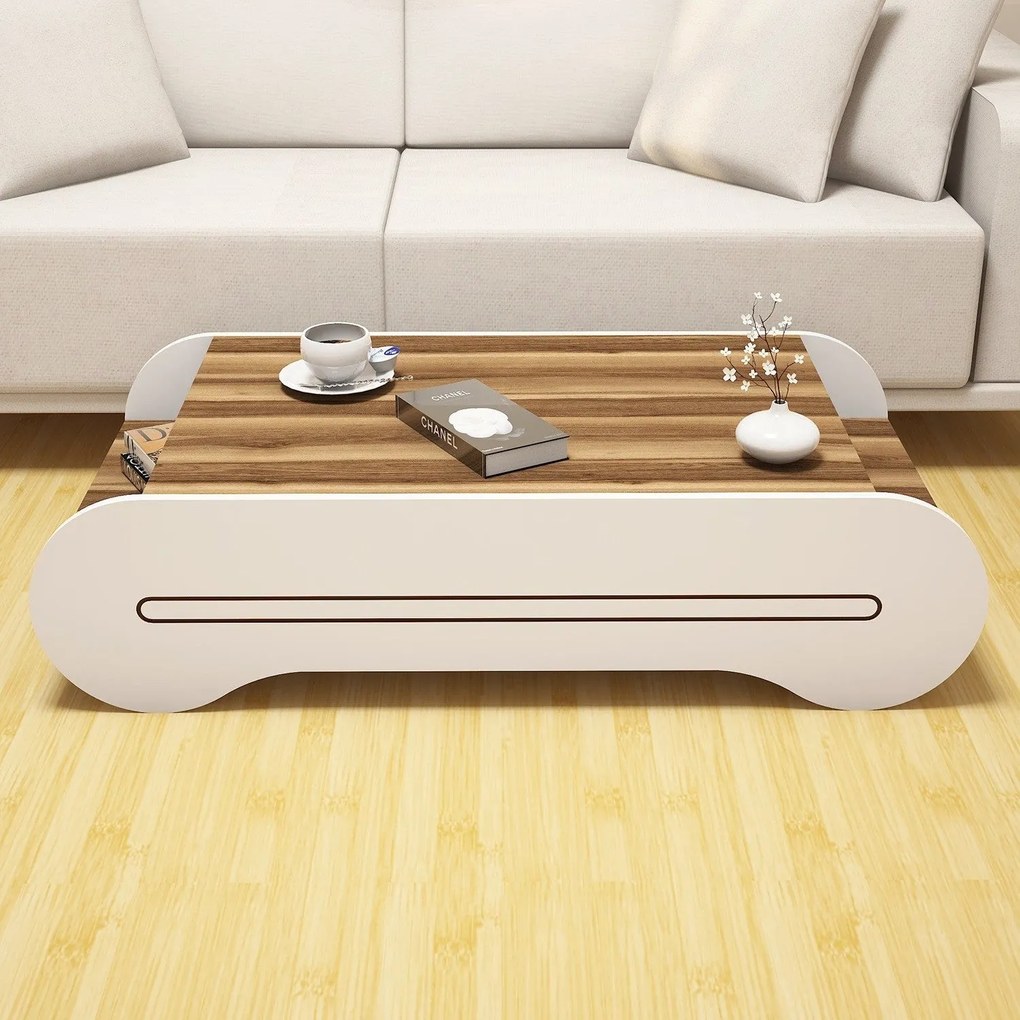 Mesa de Centro Cool – Nogueira e Branco – 120x30x63,6 cm